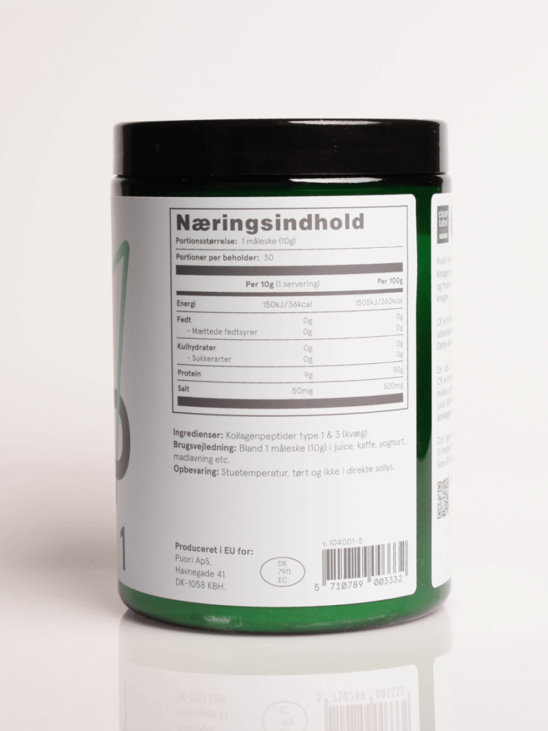 Grüne Dose mit schwarzem Deckel und weißem Etikett mit Nährwertangaben, Zutaten und Barcode
