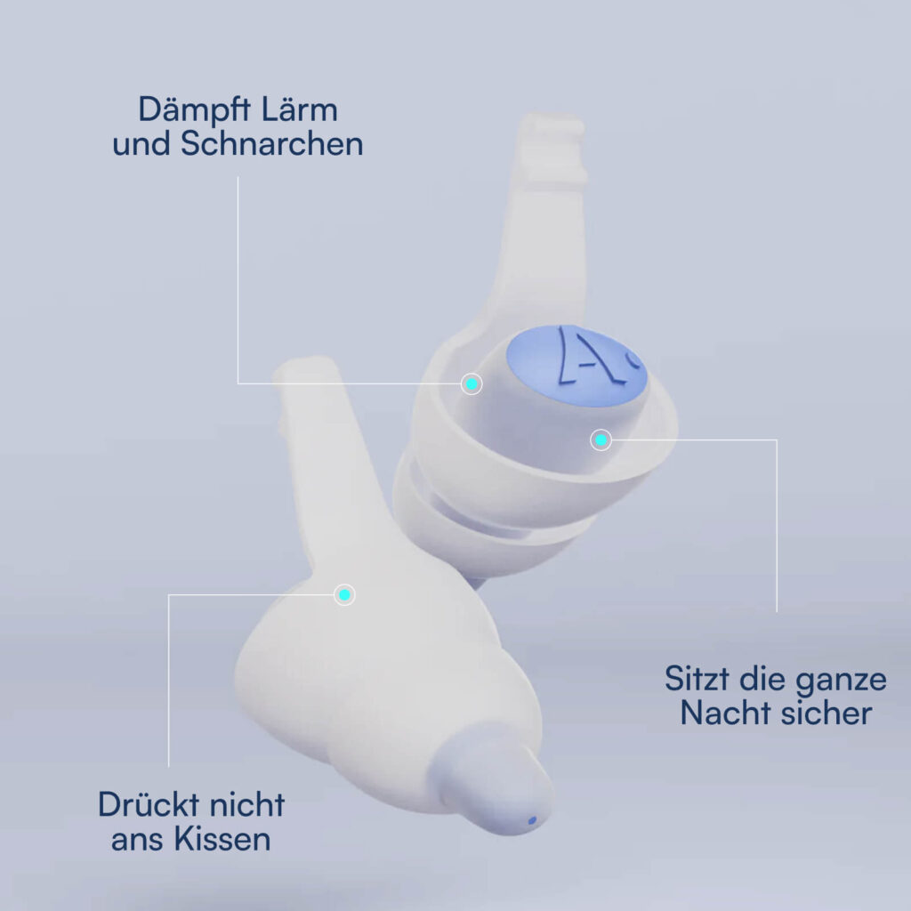 Weißer mehrstufiger Silikon-Ohrstöpsel mit blauer Kappe, ergonomisch geformt für Lärm- und Schnarchdämpfung