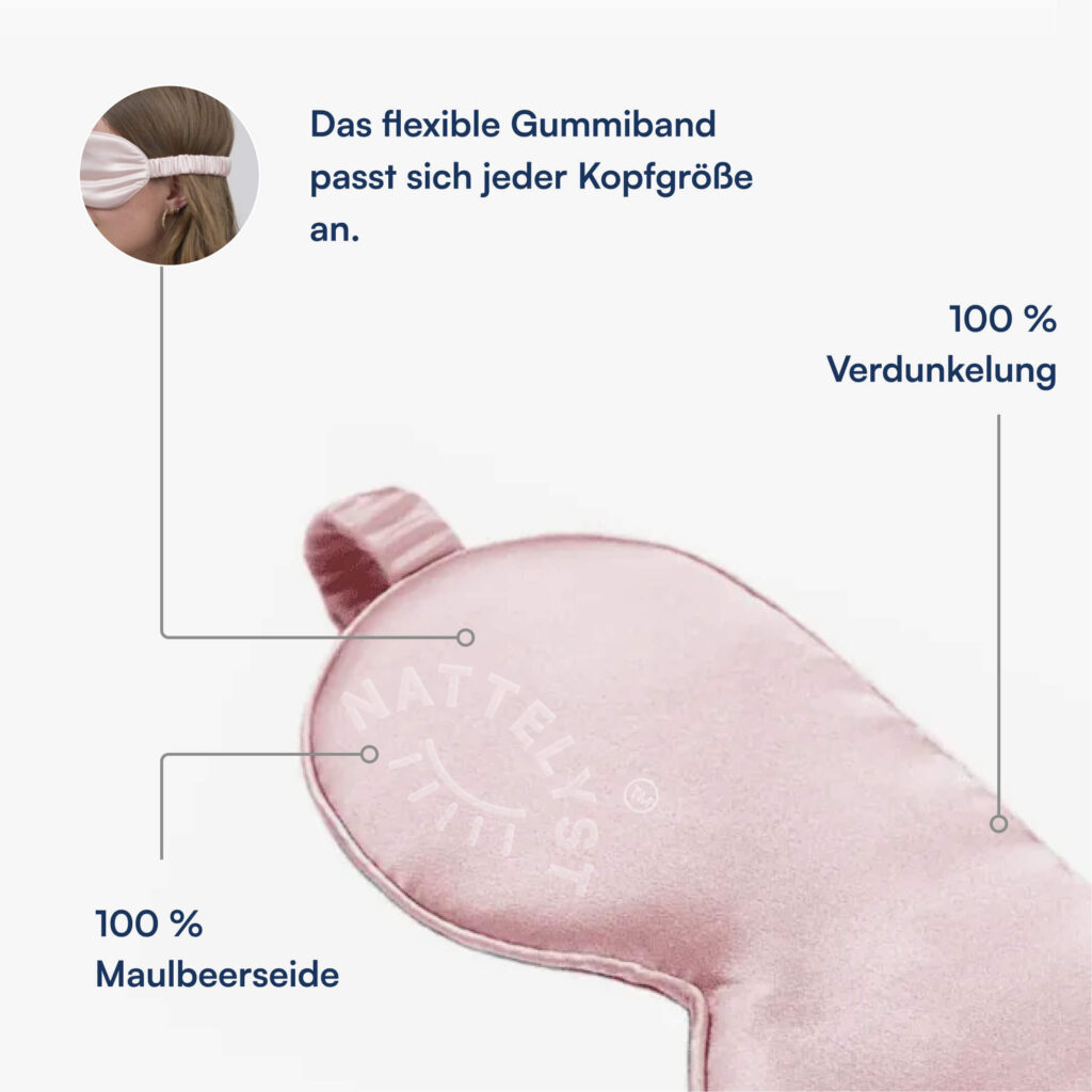 Rosa Schlafmaske aus Maulbeerseide mit gerafftem Elastikband und glänzender Oberfläche