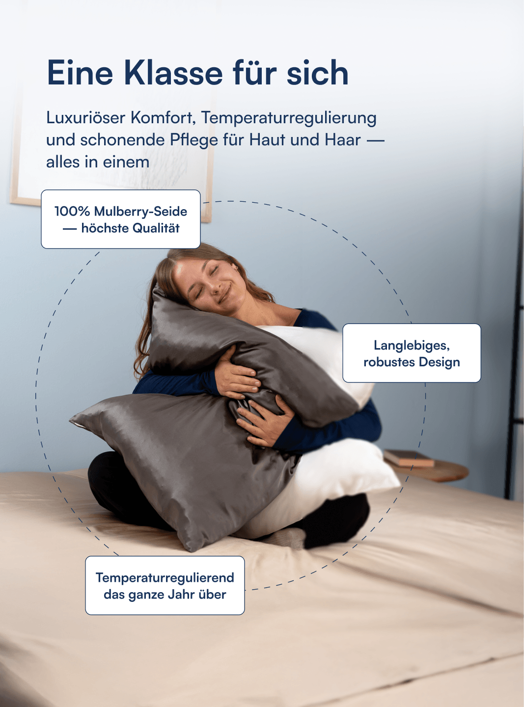 Kissenbezug aus 100 % Maulbeerseide (OEKO-TEX) Hellgrau