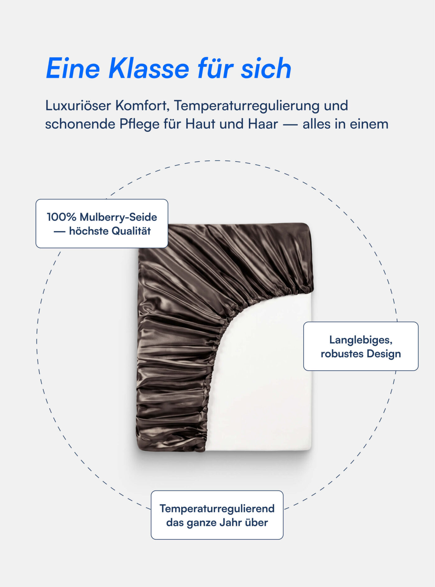 Spannbettlaken aus 100 % Maulbeerseide (OEKO-TEX) Dunkelgrau