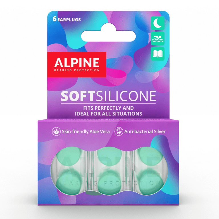 Alpine Soft Silicone Ohrstöpsel im Aufbewahrungsetui, weiches Silikon mit Aloe Vera, antibakteriell, 6 Stück