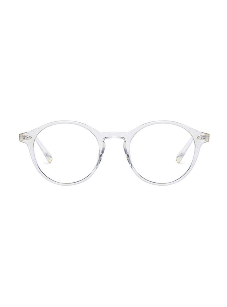 Runde transparente Brille aus klarem Acetat mit leichtem, minimalistischem Gestell