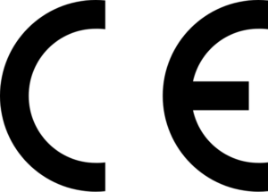 Stilisiertes schwarzes CE-Kennzeichen (Conformité Européenne) als Konformitätszeichen