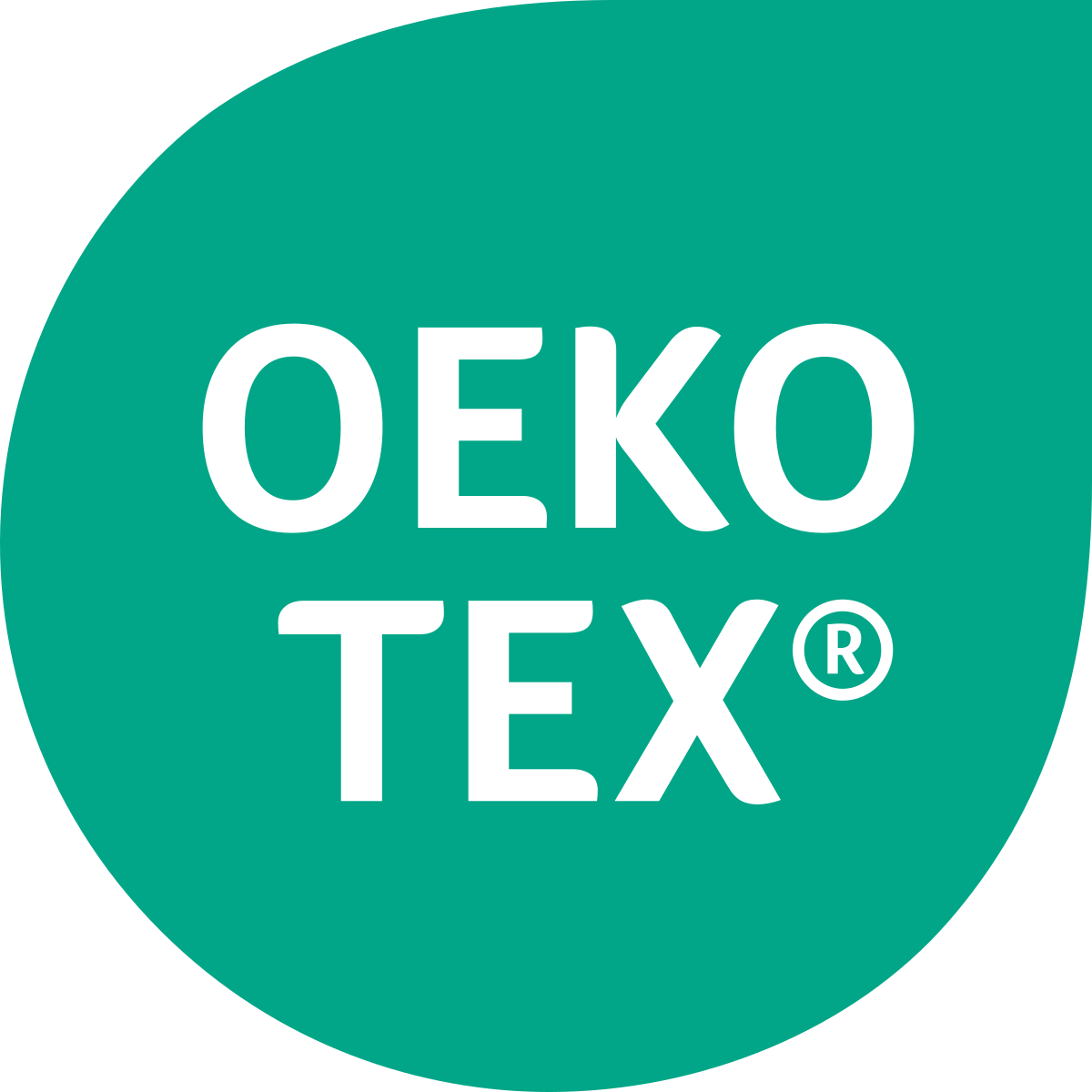 OEKO‑TEX-Siegel mit weißer Schrift auf grünem, abgerundetem Label
