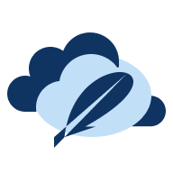 Überlappende dunkel- und hellblaue Wolken mit diagonaler dunkelblauer Feder