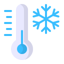 Thermometer mit blauem Temperaturanzeiger und Schneeflocke, symbolisiert kalte Temperatur und Frost