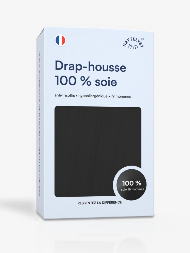 Drap-housse 100 % soie de mûrier (OEKO-TEX) Noir
