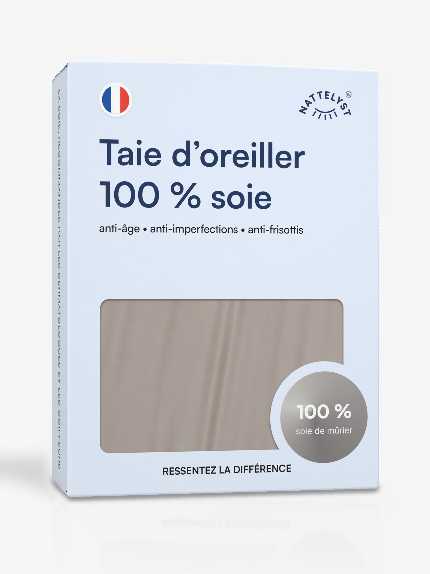 Taie d'oreiller 100 % soie de mûrier (OEKO-TEX) Gris clair