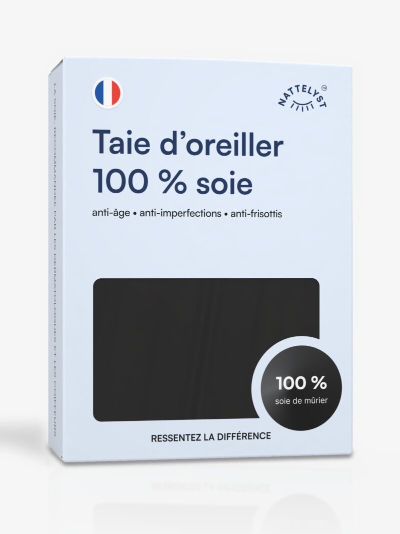 Taie d'oreiller 100 % soie de mûrier (OEKO-TEX) Noir