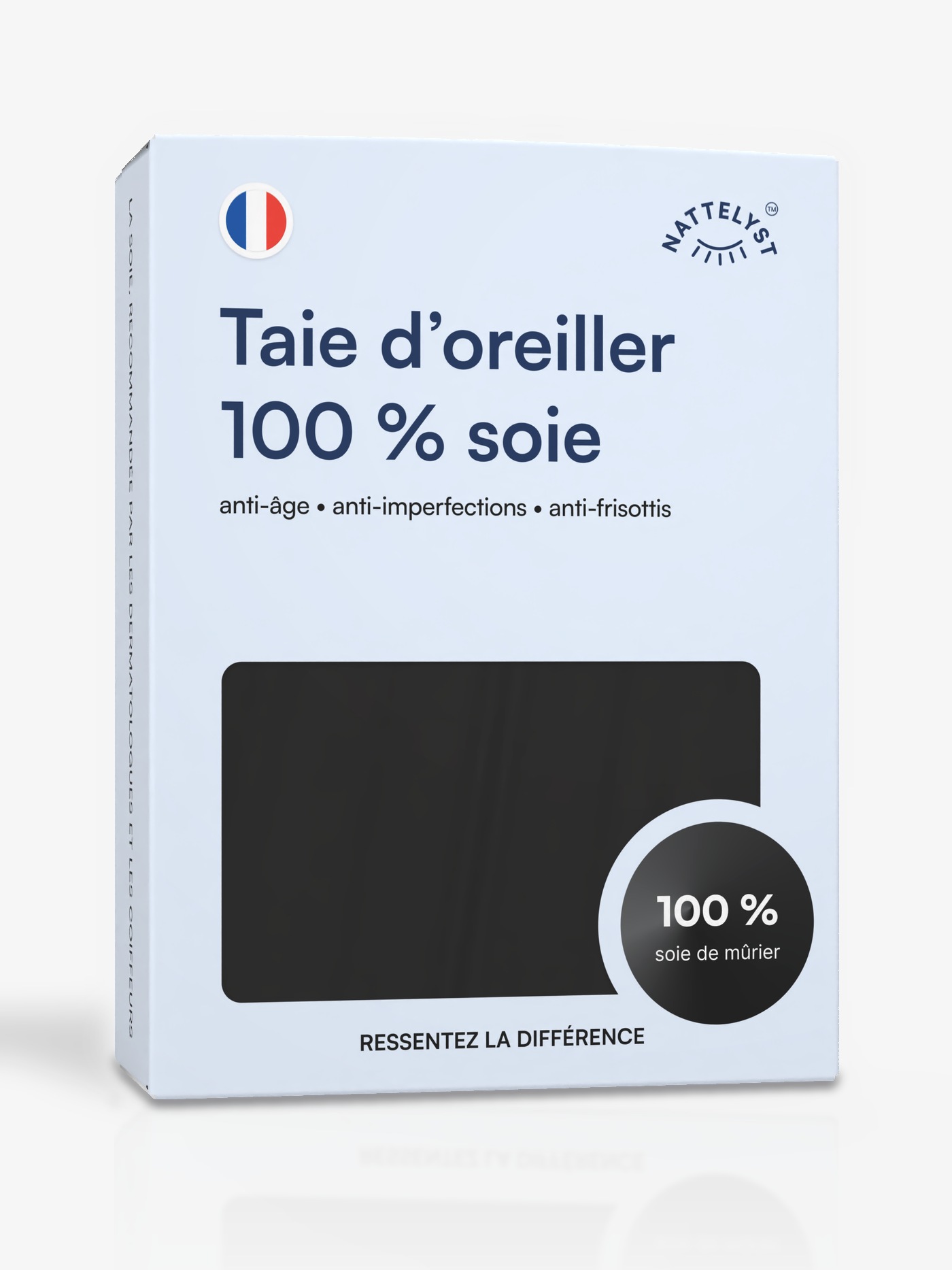 Taie d'oreiller 100 % soie de mûrier (OEKO-TEX) Noir